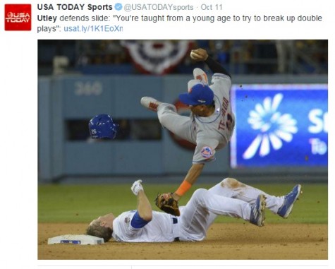Chase Utley's slide sent Rubén Tejada airborne. Utley's two-game suspension appeal has been postponed.
