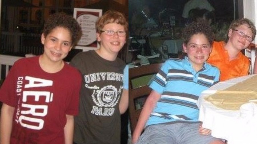 Kareem Danan (left in both) and Ben Moore (right in both) have been friends since before the age of high-tech cell phone cameras, as shown by these 2011 pictures.