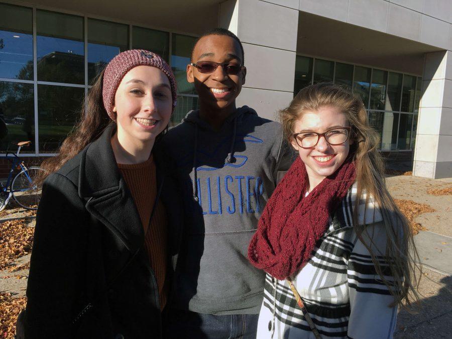 Pictured from left to right: Samantha Weiskind, Derek Walton and Emma Moughan on the campus of MIT.
