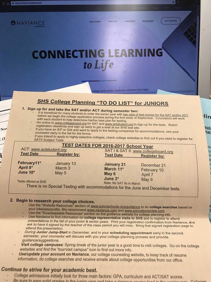 Guidance distributed multiple handouts to juniors. The college and career planning packet is due on Jan. 6. 