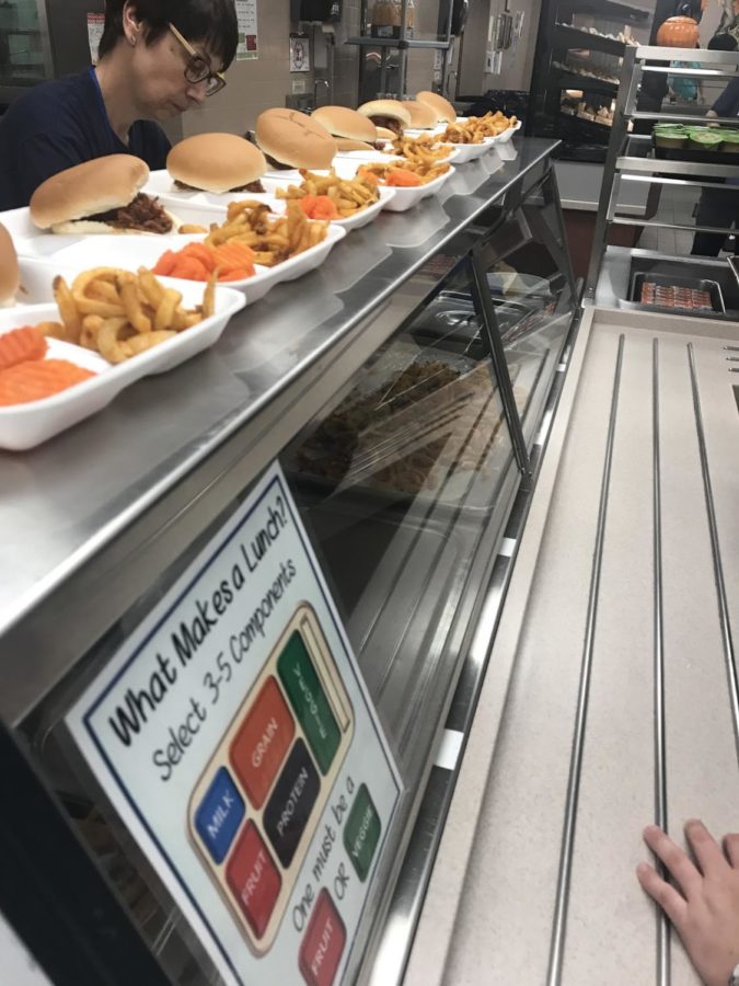 School lunches ready for pick up in the SHS lunch line. 
Photo taken by Rebecca Lockman.