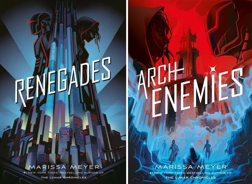 Book cover of “Renegades” and the sequel “Archenemies”
http://twincitiesgeek.com/2018/10/5-questions-for-marissa-meyer-to-answer-in-archenemies/
