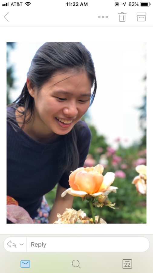 Sandy Shen smelling the flowers in Oregon over the summer. Photo taken by Katie Shen.