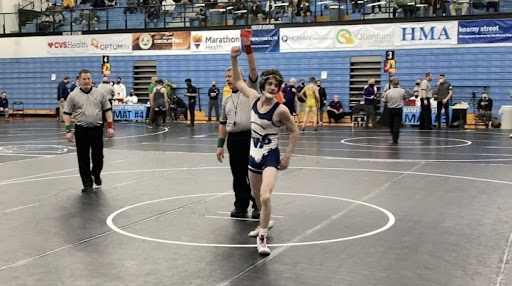 Senior Kevin Grunzweig after a victory at the 2021 OHSAA Division 1 state wrestling tournament.