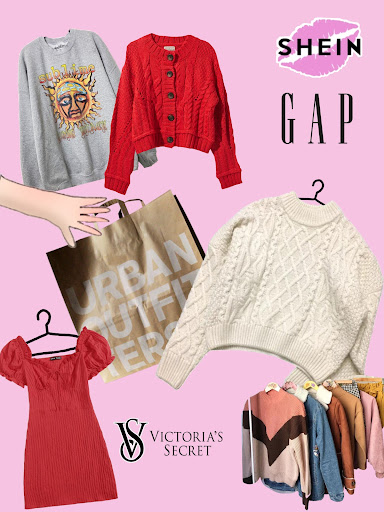 Brands featuring Shein, GAP, Victorias Secret, and Urban Outfitters - Collage created by Lily Kniahynyckyj using PicsArt