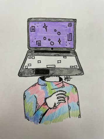 Students mind being controlled by computer. Drawing by Hannah Toth.