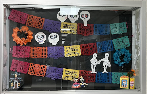 Dia de los Muertos decorations located in the world language hallway