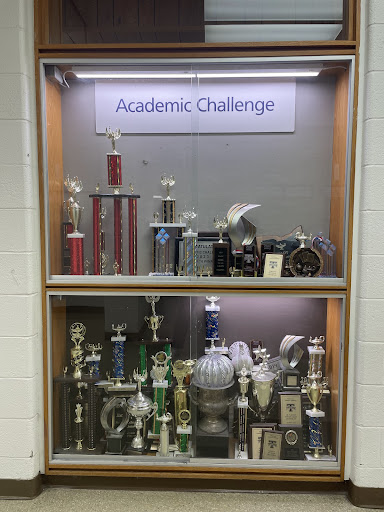 Academic Challenge trophy case near the SHS study hall.