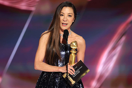Michelle Yeoh accepted her first Golden Globe at the 80th annual Golden Globes.