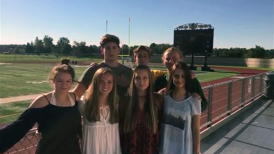 The SHS video announcements cast from the first episode. From left, Jianna Shifris, Meghan Komorowski, Jeremy Previte,  Rachael Schultz, Daniel Nemirovsky, Grayson Zilich, and Matthew Brown.