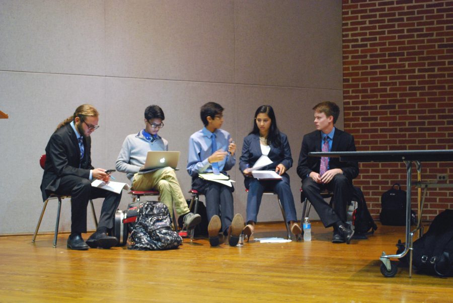 The Young Democrats waiting to debate in the SHS lecture hall.