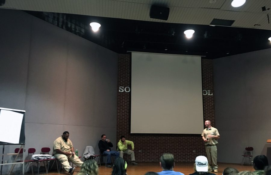 Prisoner Matt introduces himself and shares his story with the students of SHS.