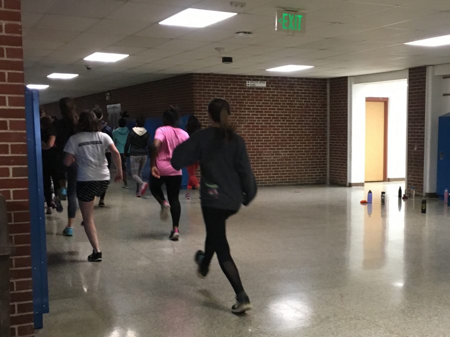 The Indoor girls track team practices on Monday and Wednesday in the halls of SHS. 