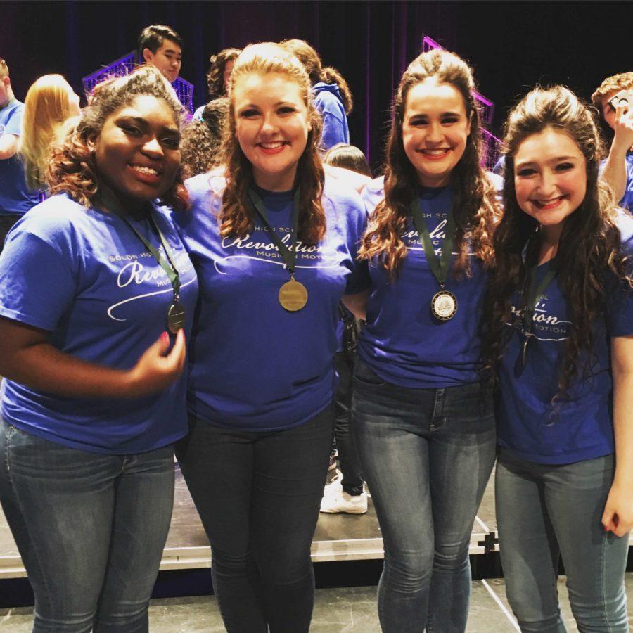 MIM members (from left) Kennedy Brooks, Michelle Kramarovsky, Meredith Maiorana, and Sydney Klein after their sweep at the Medina Midwest Showcase 2017. 