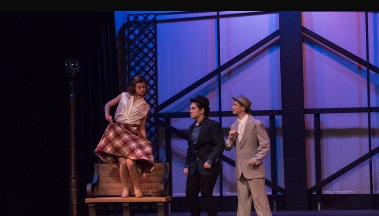 Julia Rose (left), and Rachel Verbiar (center) in SCA's fall 2016 production of "Singing in the Rain."