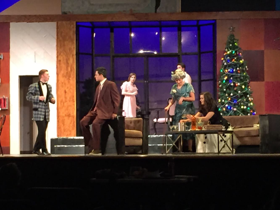 Friday and Saturday's cast doing a run-through of the play. From left, John Heckman, Jeremiah Egolf, Emma Moughan, Dana Levine, Kyle Maiorana, and Emily McCulley.