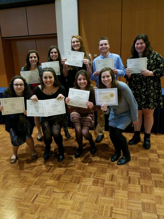 (From top left) Megan Lebowitz, Christina Cartwright, Madison McGirr, Jake Novack, Julia Schwartz. (From bottom left) Melissa Ellin, Lexi Sussman, Maya Duplik, Margaret Locke. At the OSMA state conference, the Courier racked up 20 individual awards and one staff award.