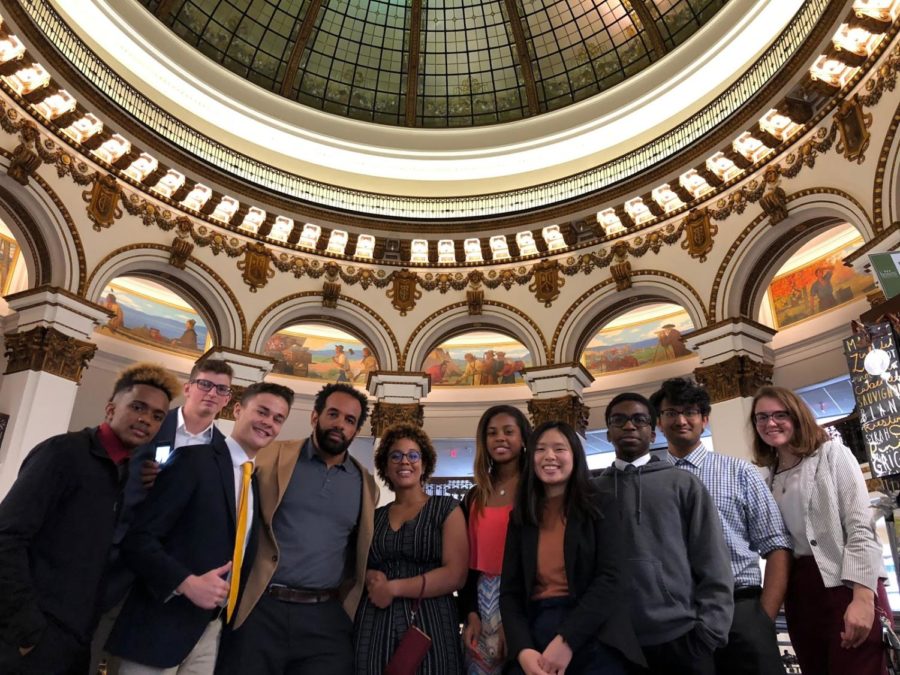 Some of the SHS attendees for Rep. Ro Khanna’s forum. From left to right: Antonio Jones, Evan Johnson, Leo Lyublinski, Aaron Jeter, Kaitlyn Thompson, Jayla McCoy, Sandy Shen, Samuel (Sam) Oguntoyinbo, Neel Mehta and Kayla Arenschield. Photo taken by Melissa Ellin at the Heinen’s in downtown Cleveland.