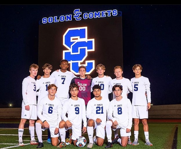 The Solon Comet senior soccer players ready to challenge their next opponent. Photo Courtesy of Doug Wolf