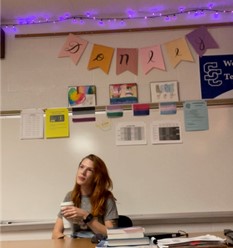 New teacher Emily Donley enjoying a cup of coffee before her first class of the day