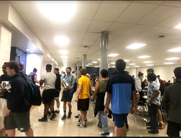 Cafeteria line filled with students during 4C lunch.