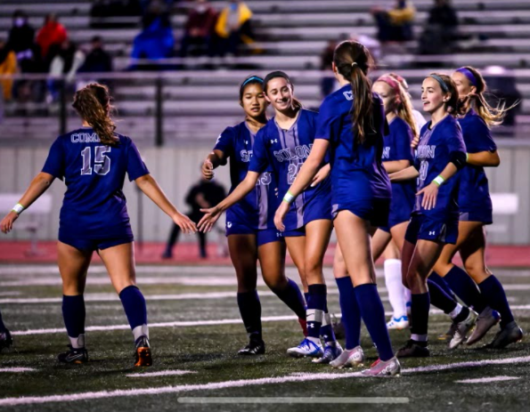 Solon girls’ soccer team at Stewart stadium, photo courtesy of Doug Wolfe