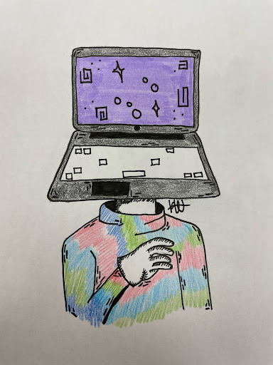 Student's mind being controlled by computer. Drawing by Hannah Toth.