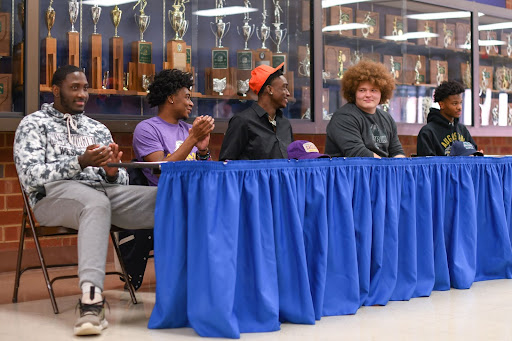 Seniors Will Johnson, Jordan Grafton, Joel Kpassou, Blake Hoegler and Caleb Walker on signing day.