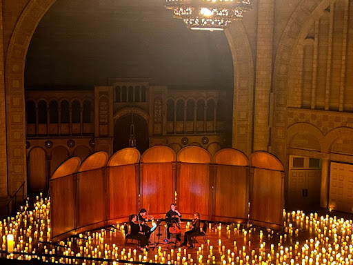 The young musicians beginning to play the opener song for the performance.