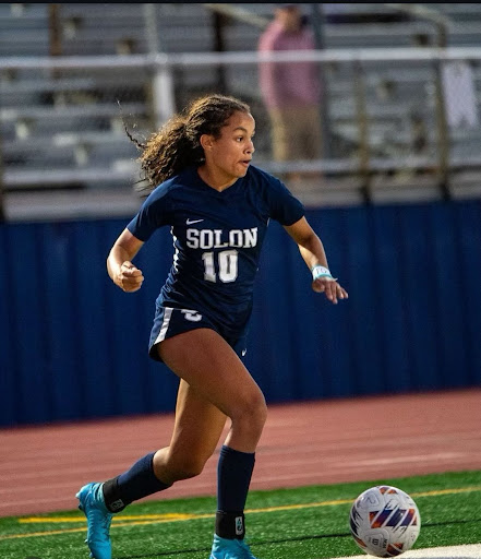 Sonia Lamarre on the pitch. Photo found on the Solon Comets Girls Soccer Instagram @cometsgirlssoccer. 