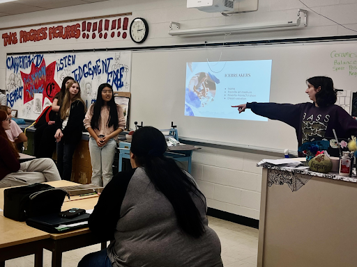 Officers Ava Dardzinski, Sydney Shell, Abby Xiong and Abigail Goodman at the first Intrinsic Art Club meeting. 
