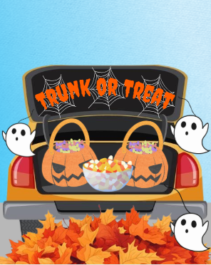 Spider webs, signs, ghosts and different types of candy are examples of how a trunk could be decorated to interest the children participating in Trunk or Treat. “I plan on decorating [my car] with fun spider webs and playing fun Halloween music,” Kurilenko said. Graphic made by Aleah Rothstein.