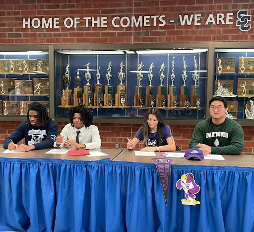 Christian Nelson, Cooper Walker, Gia Mauceri and Bryan Shin on signing day. 